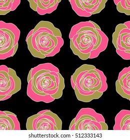 Trendy floral seamless pattern in green and pink colors. Vector illustration.