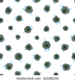 Trendy floral seamless pattern in green and blue colors. Vector illustration.