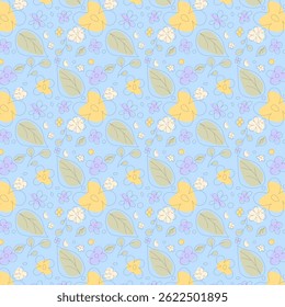 Trendy floral seamless pattern illustration. Vintage 70s style hippie flower background design. Colorful pastel color groovy artwork, y2k nature backdrop with daisy flowers.