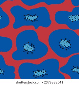 Patrón floral sin costuras de moda inspirado en Matisse, amapolas azules y rojas, patrón floral