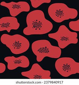 Trendy floral seamless pattern inspired by Matisse, blue and red poppies, floral pattern