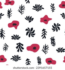 Trendy floral seamless pattern inspired, black and white floral pattern.