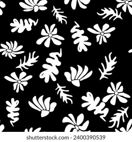 Trendy floral seamless pattern inspired by Matisse, black and white floral pattern.