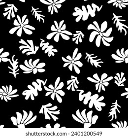 Trendy floral seamless pattern inspired by Matisse, black and white floral pattern.
