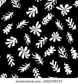 Trendy floral seamless pattern inspired by Matisse, black and white floral pattern.