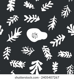 Trendy floral seamless pattern inspired by Matisse, black and white floral pattern.