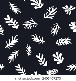 Trendy floral seamless pattern inspired by Matisse, black and white floral pattern.