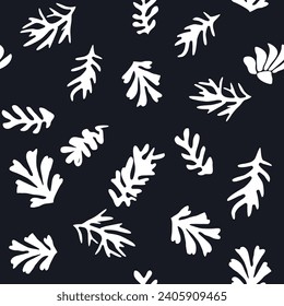 Trendy floral seamless pattern inspired by Matisse, black and white floral pattern.