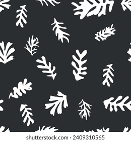 Patrón floral sin costuras de moda inspirado en Matisse, con motivos florales en blanco y negro.