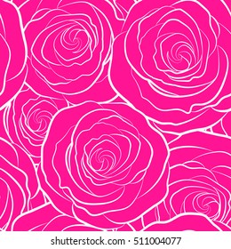 Trendy floral seamless pattern in magenta colors. Roses silhouette. Vector illustration.