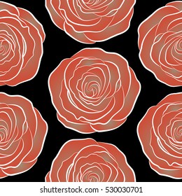 Trendy floral seamless pattern in orange and beige colors. Vector illustration.