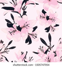 Trendy floral seamless pattern in pink pastel color, tileable for wallpaper or fabric