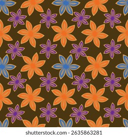 Trendy floral seamless pattern. Simple red and beige daisy. Spring flower template for packaging, postcards, textile printing, wallpaper. Hand drawn illustration isolated on white background.