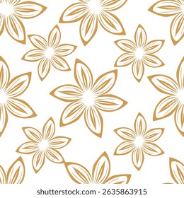 Trendy floral seamless pattern. Simple red and beige daisy. Spring flower template for packaging, postcards, textile printing, wallpaper. Hand drawn illustration isolated on white background.