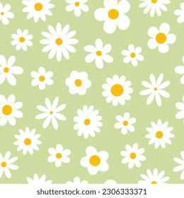 Trendy floral seamless pattern.  Vintage 70s style hippie groovy flowers background. Colorful pastel colors. Vector y2k nature backdrop with daisy flowers.