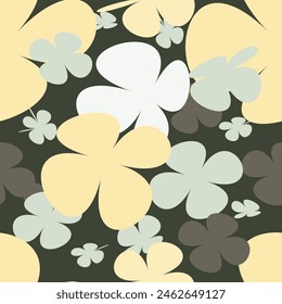 Trendy floral seamless pattern. vintage 70s style flower background illustration. Colorful pastel color groovy artwork bundle, y2k nature backgrounds with spring plants.