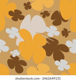 Trendy floral seamless pattern. vintage 70s style flower background illustration. Colorful pastel color groovy artwork bundle, y2k nature backgrounds with spring plants.
