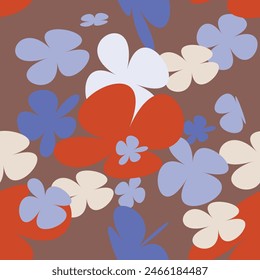Trendy floral seamless pattern. vintage 70s style flower background illustration. Colorful pastel color groovy artwork bundle, y2k nature backgrounds with spring plants.