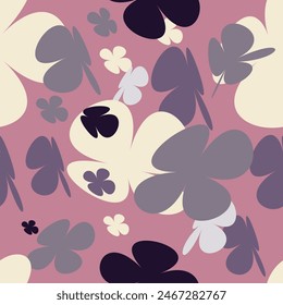 Trendy floral seamless pattern. vintage 70s style flower background illustration. Colorful pastel color groovy artwork bundle, y2k nature backgrounds with spring plants.