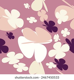 Trendy floral seamless pattern. vintage 70s style flower background illustration. Colorful pastel color groovy artwork bundle, y2k nature backgrounds with spring plants.