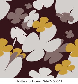 Trendy floral seamless pattern. vintage 70s style flower background illustration. Colorful pastel color groovy artwork bundle, y2k nature backgrounds with spring plants.