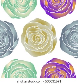 Trendy floral seamless pattern in violet, yellow and neutral colors. Vector illustration.