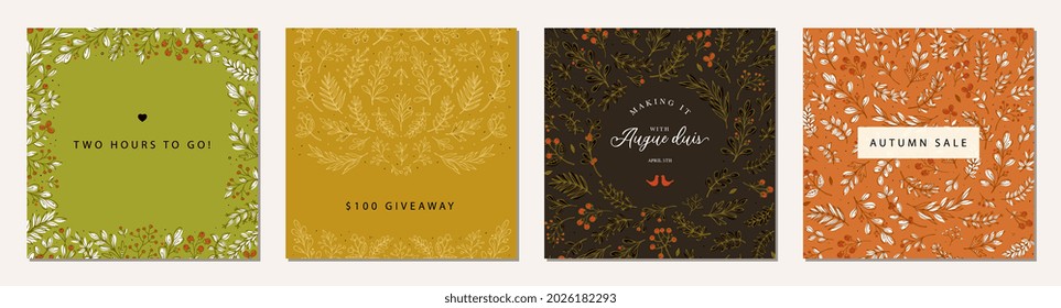 Trendy floral square templates. Suitable for social media posts, mobile apps, cards, invitations, banners design and web, internet ads.