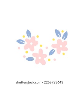 Trendy flower composition. Simple small daisies with leaves in vector. Hand drawn cartoon linocut isolated cute flowers on white background