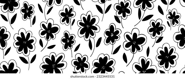 Trendy flowers in the form of an application seamless pattern illustration.  Doodle floral background, funny basic nature shapes wallpaper. 