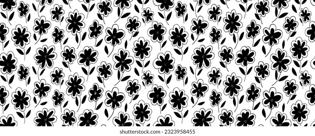 Trendy flowers in the form of an application seamless pattern illustration.  Doodle floral background, funny basic nature shapes wallpaper. 