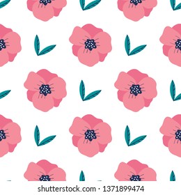 Trendy flowers and leaves seamless pattern for your design. Sketch for wrapping paper, floral textile, background fill, fabric. 