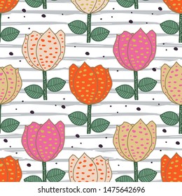 Trendy flowers seamless pattern drawing colorful background for fashion textile print
