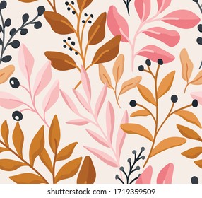 Trendfarbene Blumen, nahtloses Muster. Kleine Vektorgrafik, floraler Hintergrund. Frühlingsflorale Textur für Stoff, Modedruck und Tapeten.