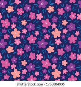Trendy flowers seamless pattern. Small vector floral background illustration. Spring floral texture for fabric, fashion print and wallpaper.