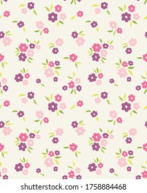 Trendfarbene Blumen, nahtloses Muster. Kleine Vektorgrafik, floraler Hintergrund. Frühlingsflorale Textur für Stoff, Modedruck und Tapeten.