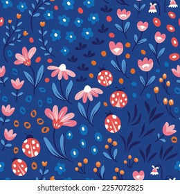 Trendy flowers seamless pattern. Small vector floral background illustration. Spring floral texture for fabric, fashion print and wallpaper.