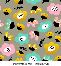 Trendy Flowers Seamless Pattern. Vector Illustration of Greeting Background.