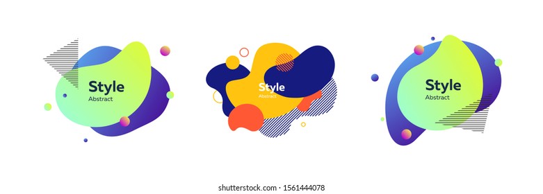 Trendy fluid abstract shape collection. Colorful elements, flowing liquid, dynamical colored forms and lines. Modern design for logo, label, advertising banners