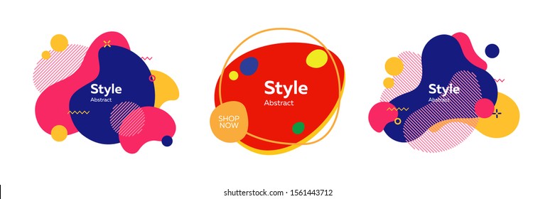 Trendy fluid abstract shapes set. Colorful elements, flowing lines, dynamical colored forms. Modern design for logo, label, advertising poster