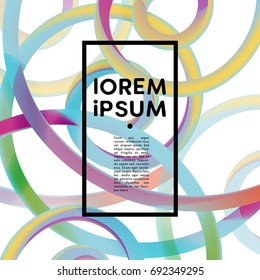 Trendy fluid color spirals abstract background with frame. Backdrop, card, poster, modern frame. Brochure design