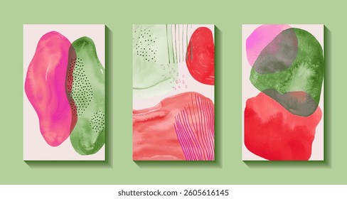 Trendy fluid colors hipster cover page layout backgrounds vector set. Bubble fluid gradient shapes trendy minimal A4 design for scientific cover, educational chemistry poster in red, pink, green.  - Powered by Shutterstock - Get 15% off with code: PIKWIZARD15