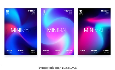 Trendy Fluid Gradient Dark Posters Set Design. Abstract Fashionable Backgrounds