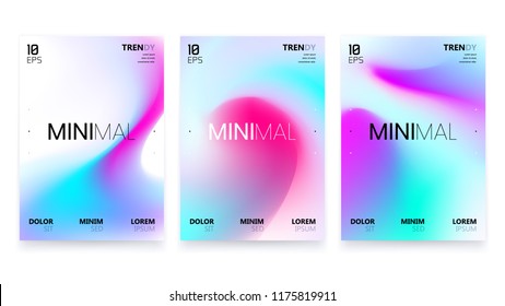 Trendy Fluid Gradient White Posters Set Design. Abstract Fashionable Backgrounds