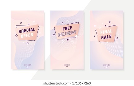 Trendy fluid mobile Sale banners. Special offer social media kit. Vector advertising  design for app, web, social network. 
