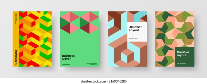 Trendy flyer A4 design vector layout composition. Creative geometric tiles company brochure concept collection.