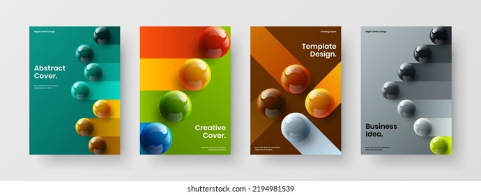 Trendy flyer A4 design vector template composition. Minimalistic realistic spheres brochure layout collection.