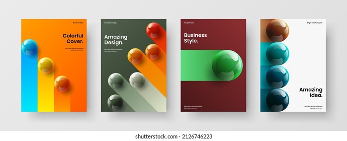 Trendy flyer A4 vector design template collection. Abstract 3D spheres handbill illustration composition.