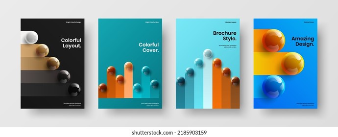 Trendy flyer A4 vector design concept collection. Isolated 3D spheres banner layout bundle.
