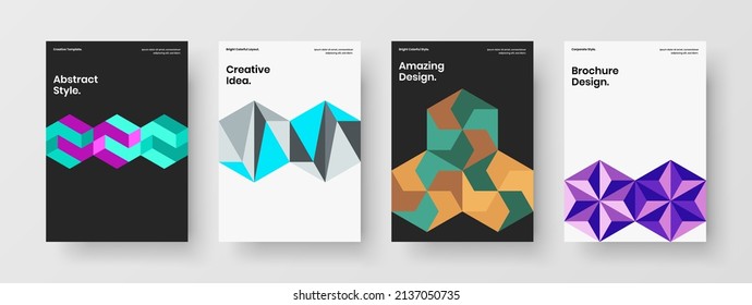 Trendy flyer design vector concept set. Original mosaic shapes corporate cover illustration collection.