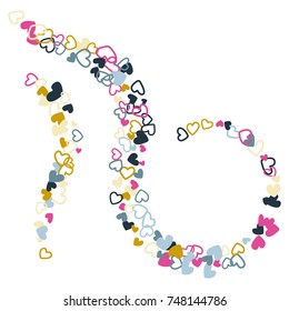 Trendy flying hearts vector pattern. Background illustration with love symbols heart confetti flying for wedding invitation card, Valentine confetti banner. Romantic feelings, relationships concept.